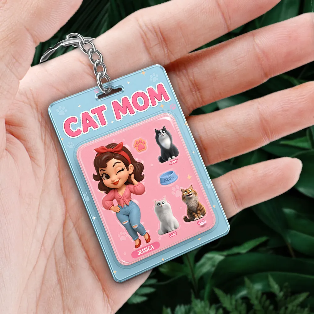 Cat Mom Custom Figure Cute Cartoon Cats Personalized Acrylic Keychain