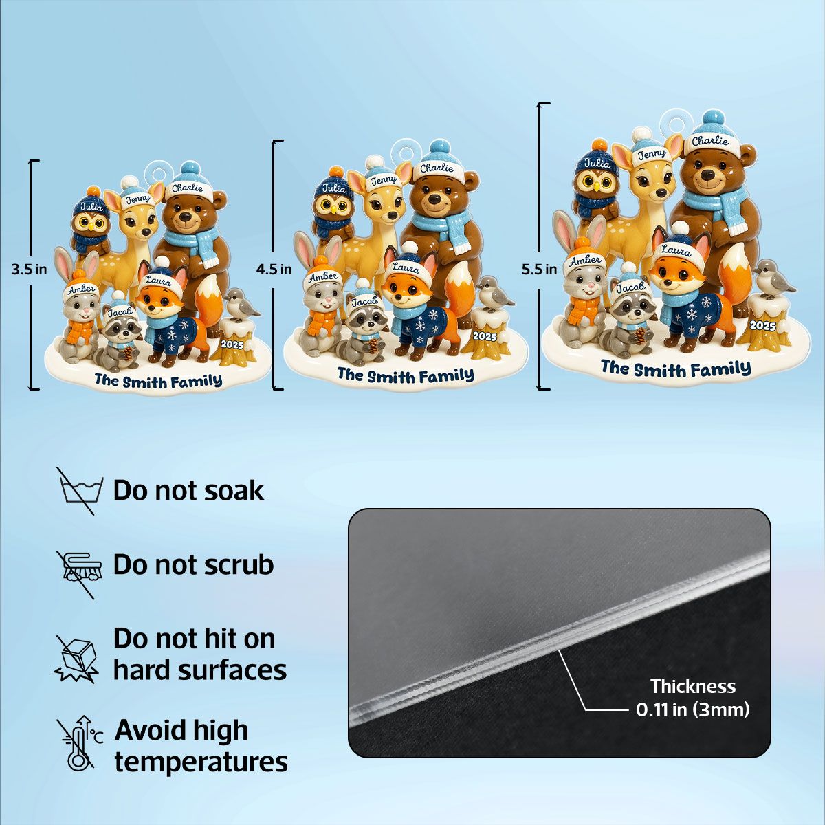 3D Effect Woodland Family Personalized Acrylic Ornament, Christmas Decor