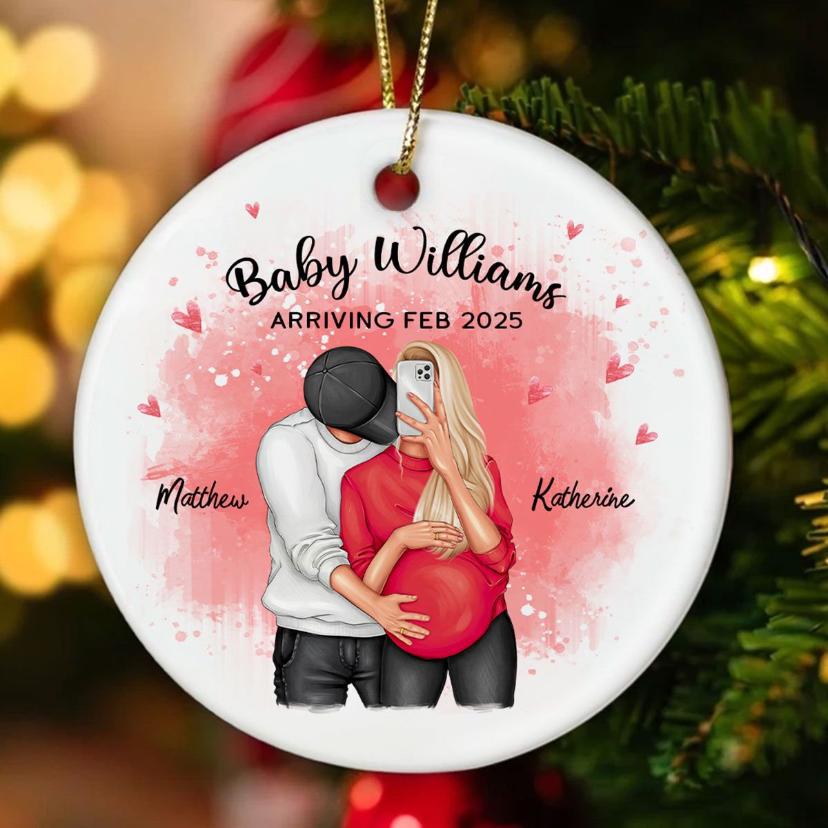 Personalized Hugging Pregnant Couple Ornament, Expecting Family, Baby Coming Soon, Pregnancy Announcement Personalized Ornament