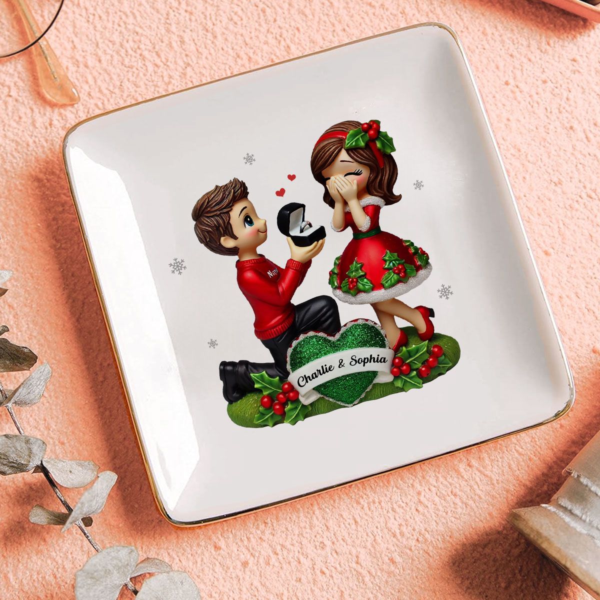 Marriage Proposal Jewelry Dish, Personalized Newly Engaged Couple Gift, She Said Yes!