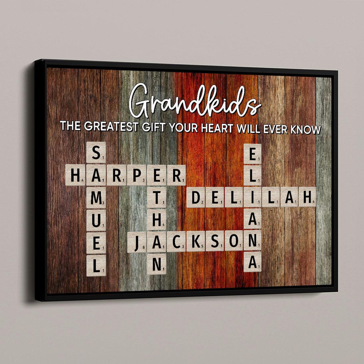 Grandkids Make Life More Grand Colorful Palette Heart Crossword Puzzle Art Personalized Canvas