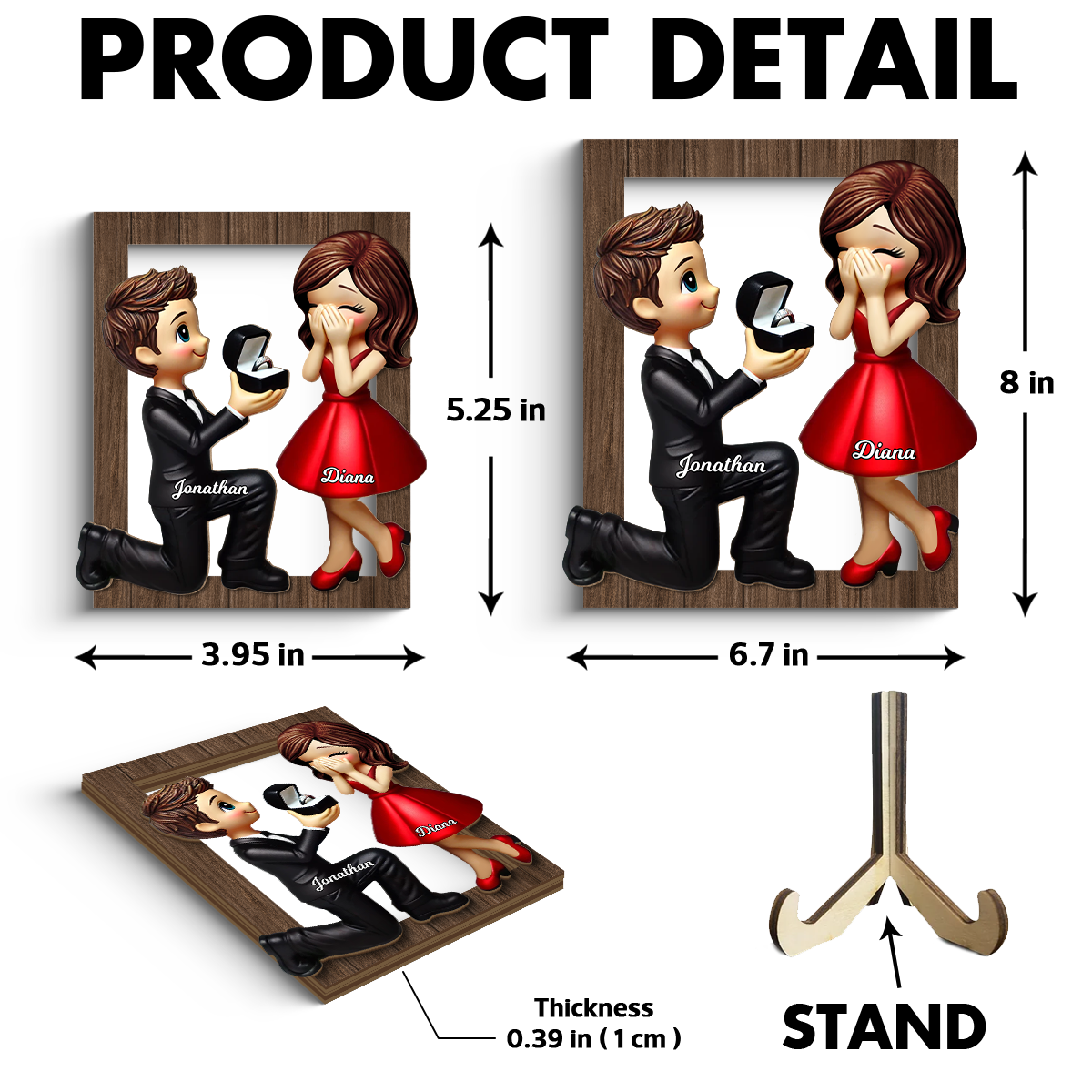 Marriage Proposal Frame 2-layer Wooden Plaque, Personalized Newly Engaged Present, She Said Yes!, Custom Just Engaged Gifts for Couples