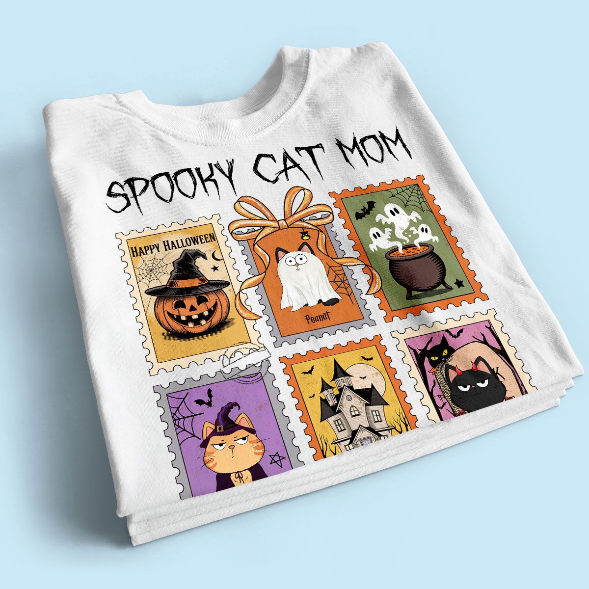 Spooky Cats Retro Stamp Theme Personalized Halloween Shirt
