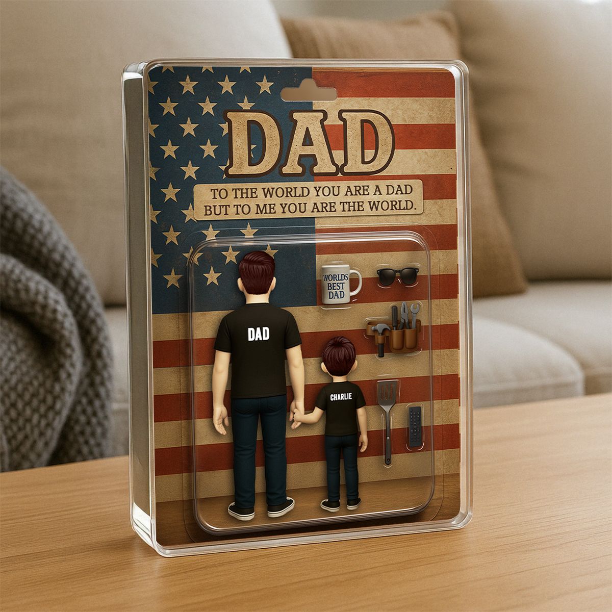 Dad And Kids Back View Custom Figure Personalized Acrylic Block Plaque, Father's Day Gift for Dad, Gift for Husband