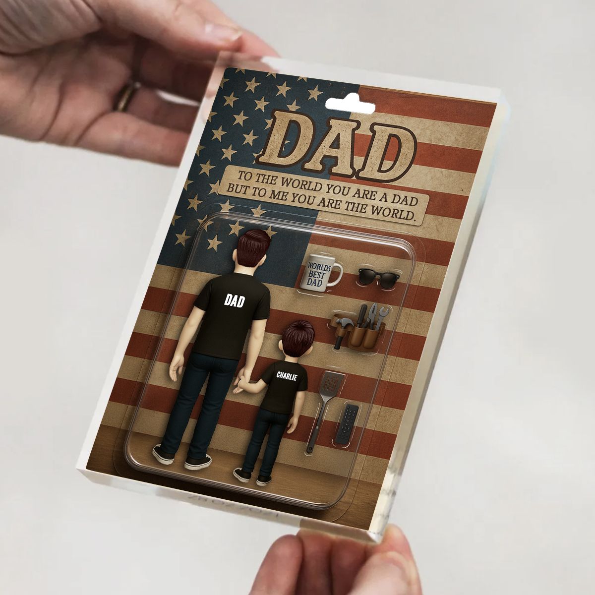 Dad And Kids Back View Custom Figure Personalized Acrylic Block Plaque, Father's Day Gift for Dad, Gift for Husband