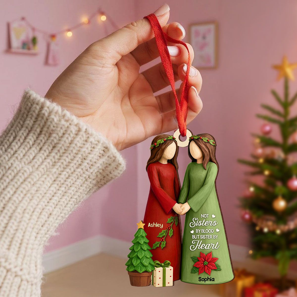 Christmas Best Friends Are Hard To Find 3D Effect Personalized Wooden Ornament, Christmas Gift Friendship Gift for Besties