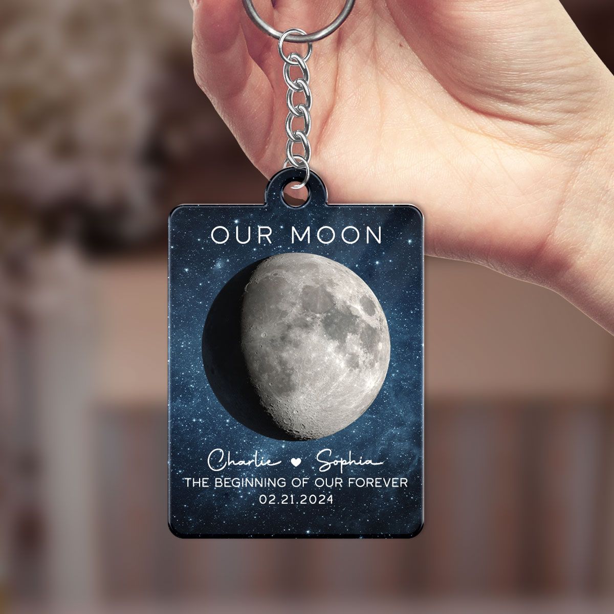 Our Moon Couple Moon Phase Art Anniversary Gift For Him Gift For Her Personalized Acrylic Keychain