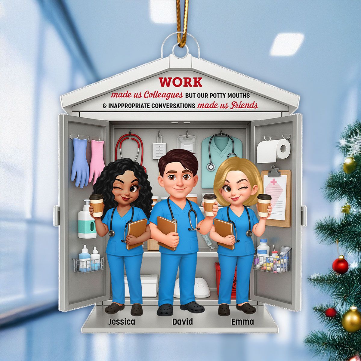 3D Effect Nurse Besties Medical Supplies Cabinet Personalized Acrylic Ornament, Christmas Gift for Coworkers