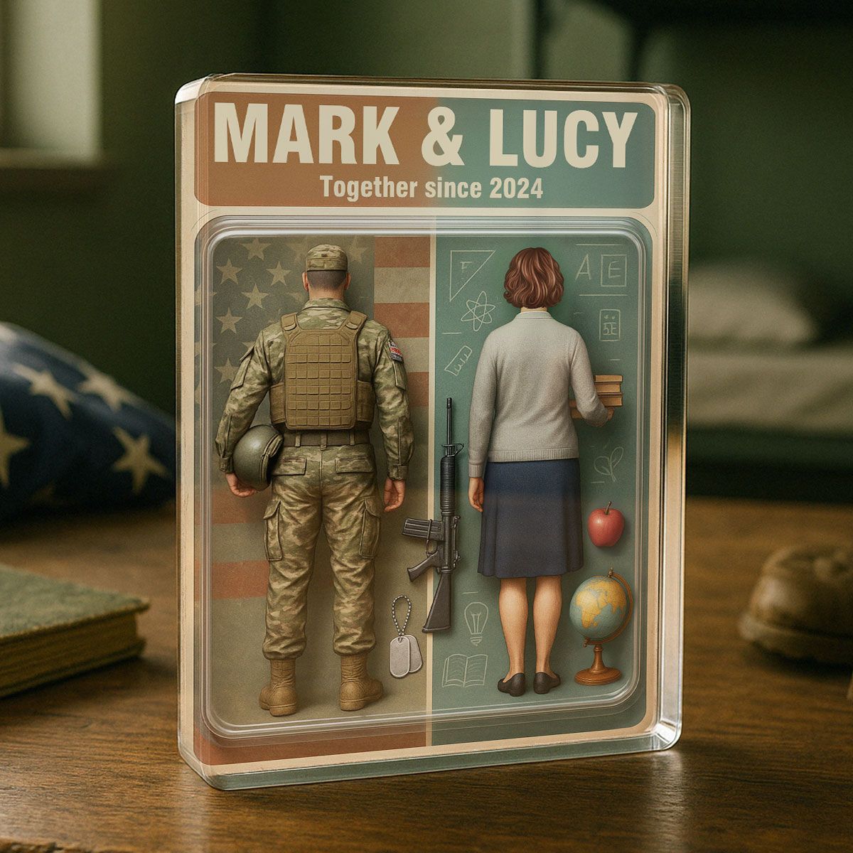 You & Me We Got This Military & Teacher Couple Realistic Figures Style Personalized Acrylic Block Plaque