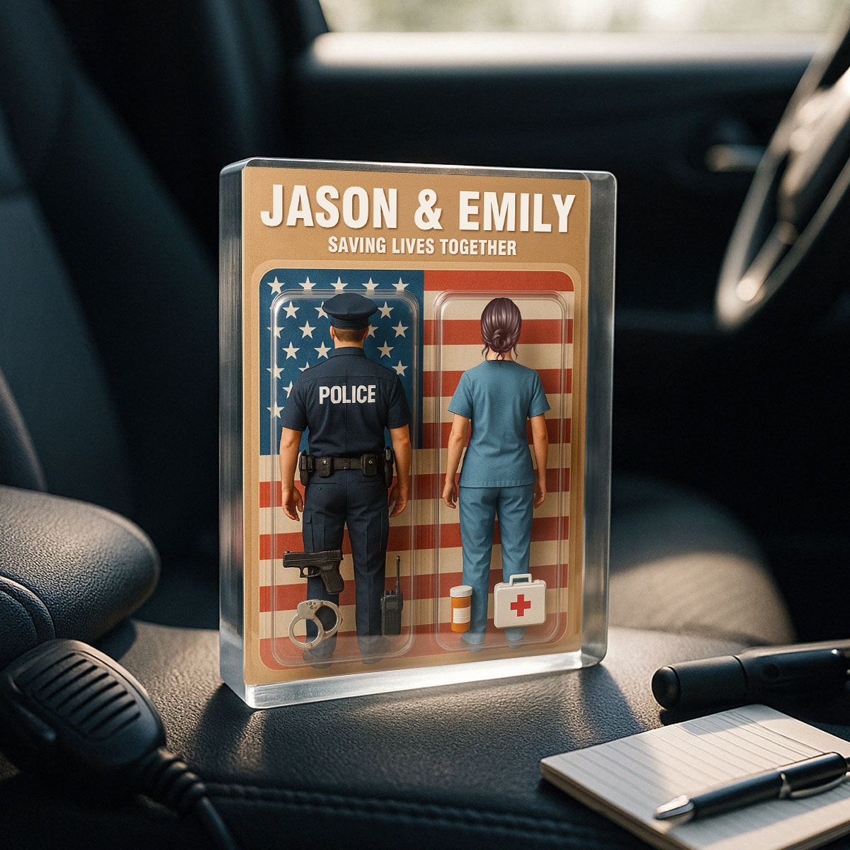 You & Me We Got This Police & Nurse Couple Toy Box Figures Style Personalized Acrylic Block Plaque