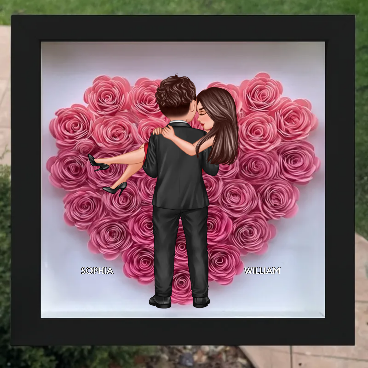 Couple Holding Personalized Heart Rose Shadow Box