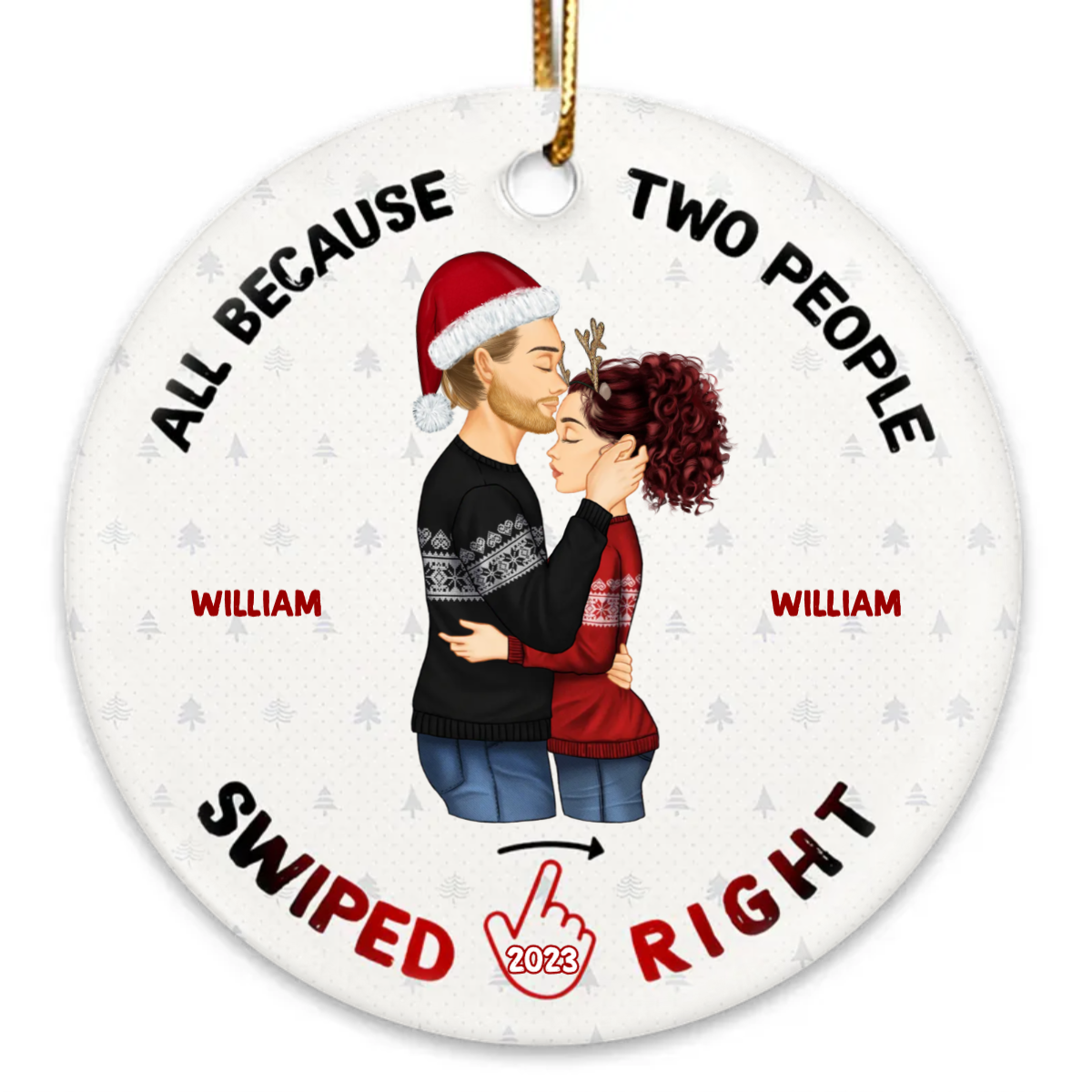 Christmas Gift For Couples - Swiped Right - Personalized Circle Ceramic Ornament