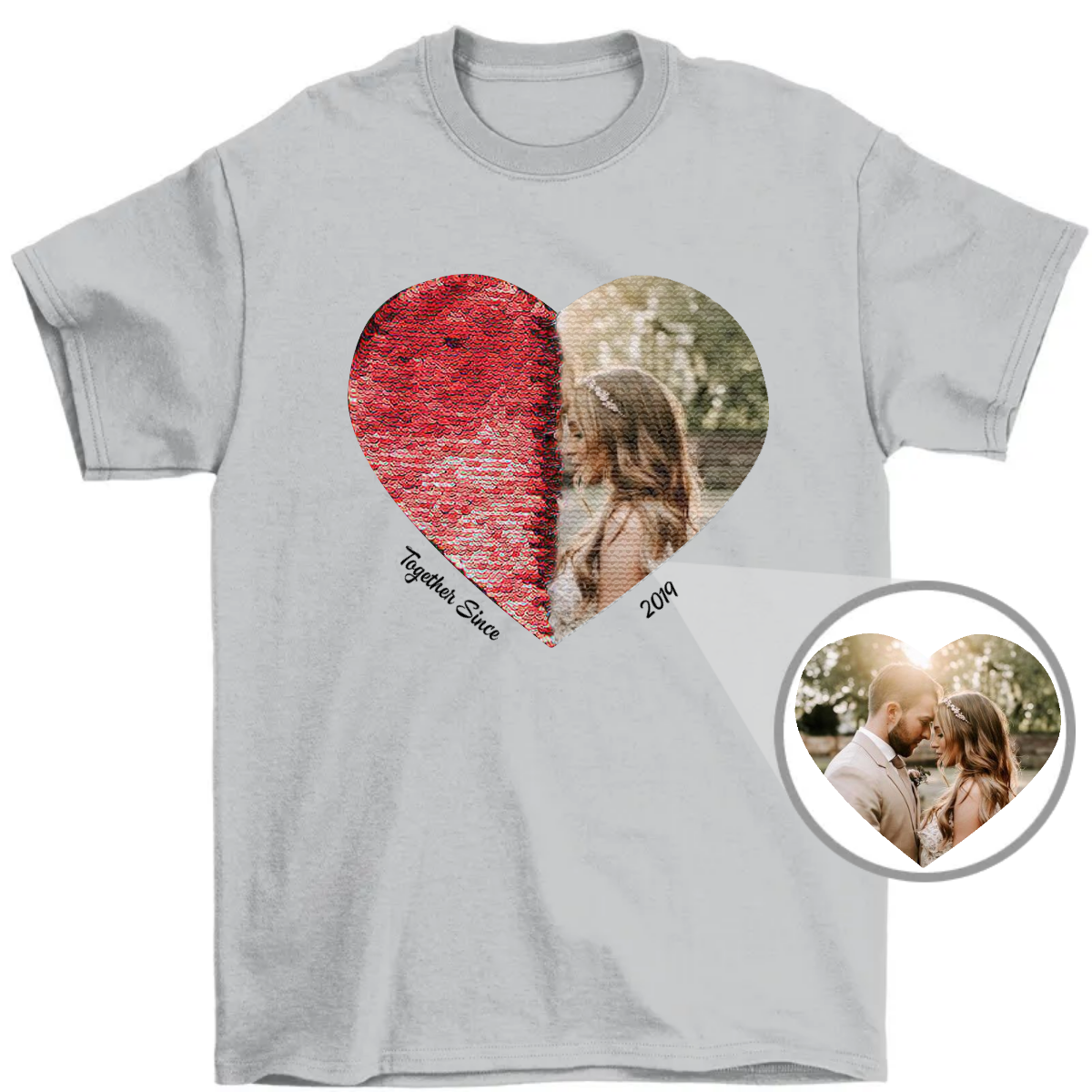 Together Since Personalized Sequin Unisex Shirt With Photo, Custom Reversible Sequin T shirt