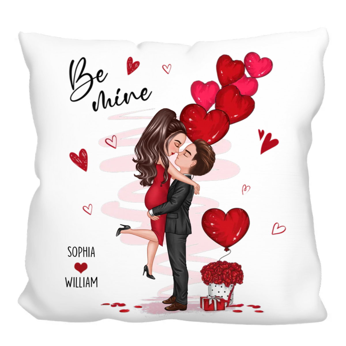 Be Mine Doll Couple Hugging Kissing Personalized Pillow - Gift For Him Gift For Her