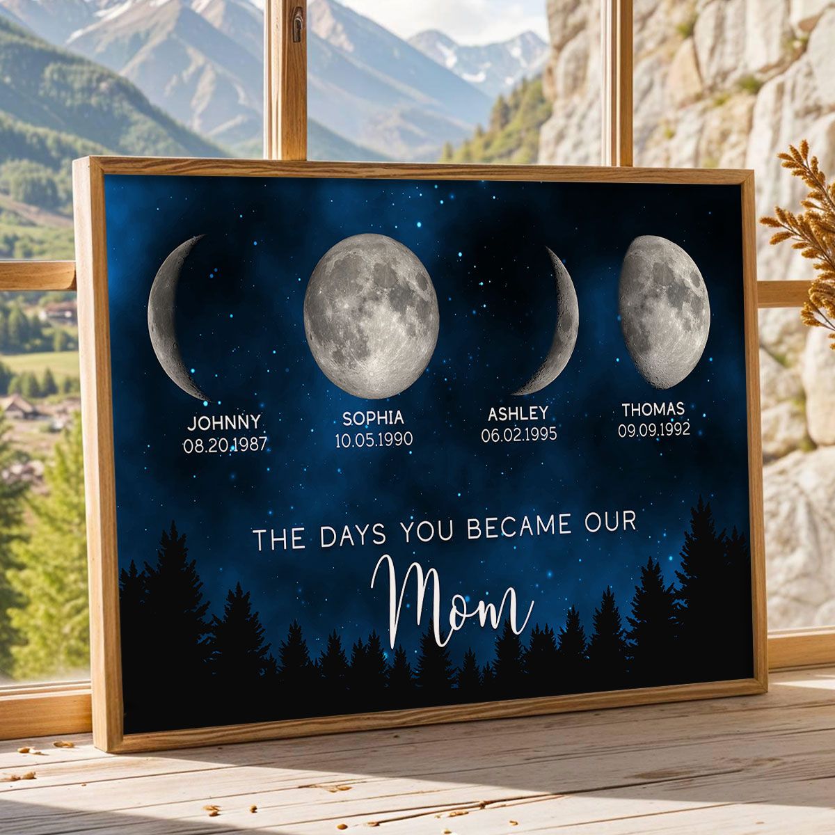 Galaxy Night The Days You Became Our Mom Birthday Moon Phase Personalized Canvas, A Heartfelt Gift for Mom’s Birthday, Mother’s Day, or Just Because