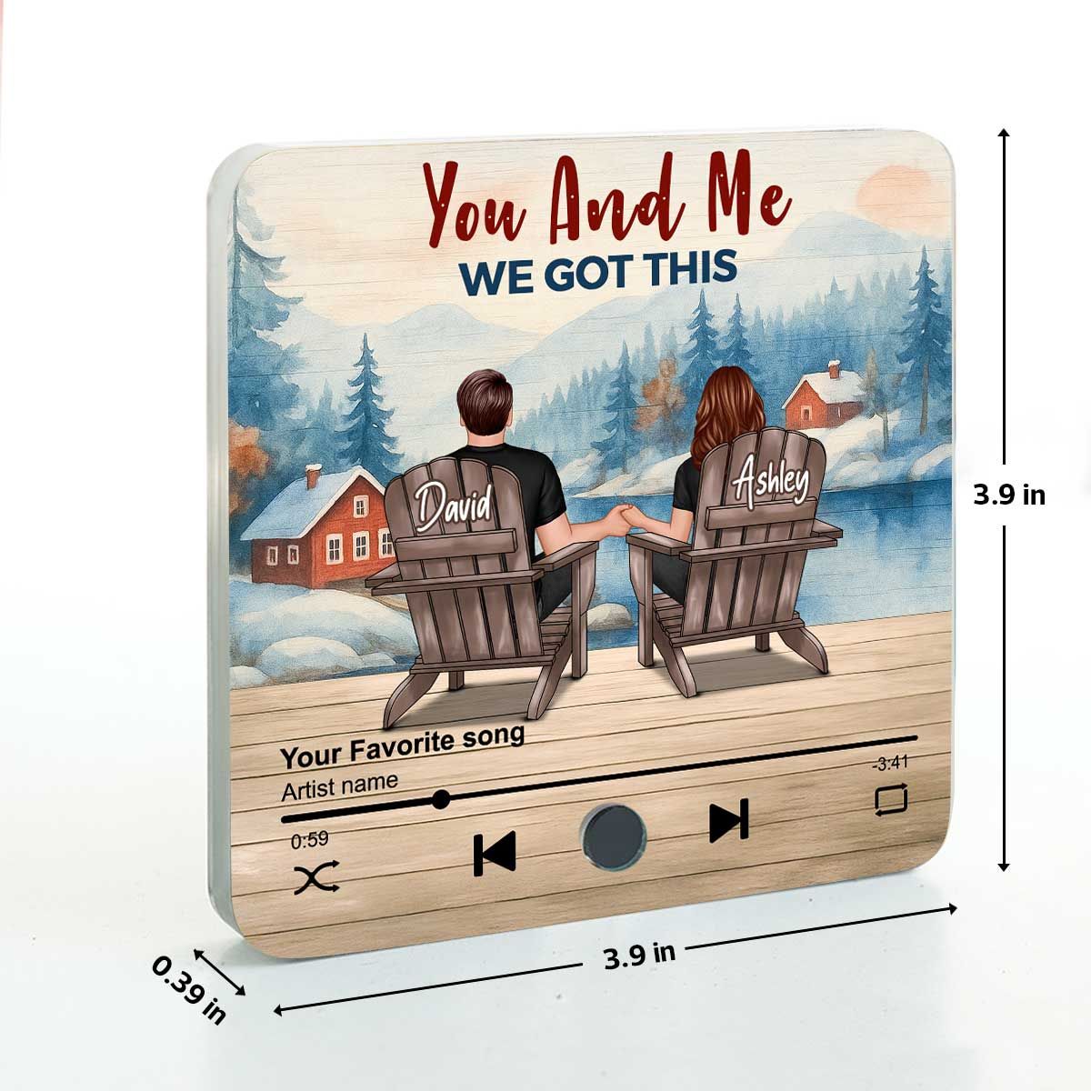 Peaceful Lakeside Forest Scene Couple Sitting Back View Personalized Music Magnet