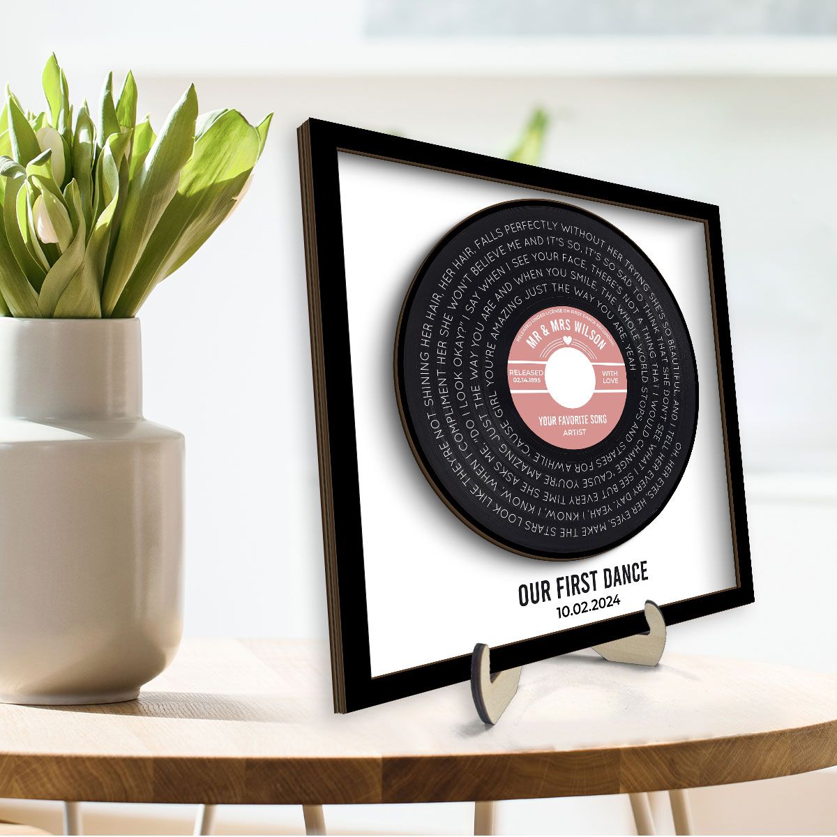Custom Vinyl Record Label Print Personalized 2-Layer Wooden Plaque, Wedding, Valentine's Day, Anniversary, Mother's Day, Father's Day Unique Gift for Him or Her