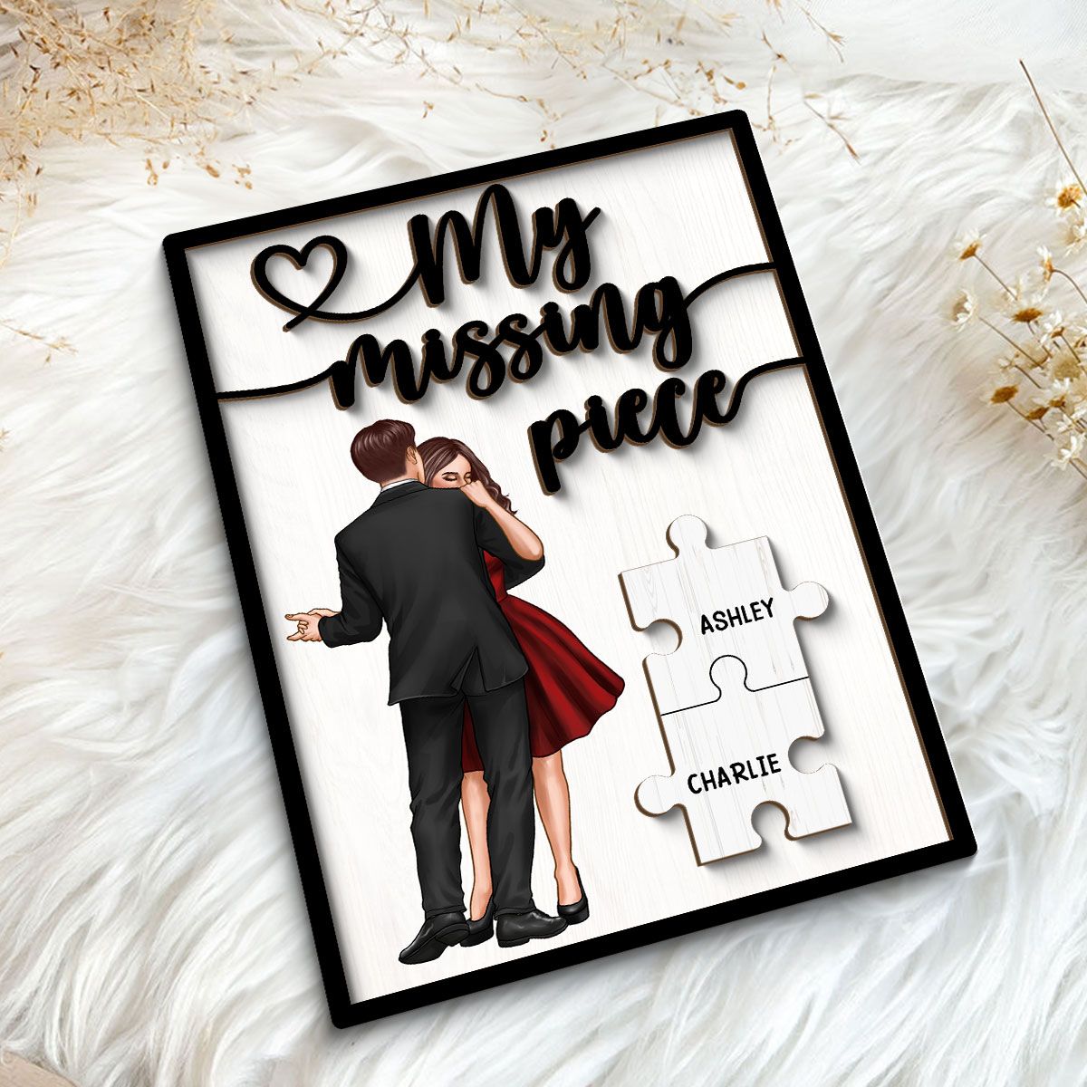 My Missing Piece Dancing Couple Personalized 2-Layer Wooden Plaque, Anniversary Gift, Valentine's Day Gift For Couple