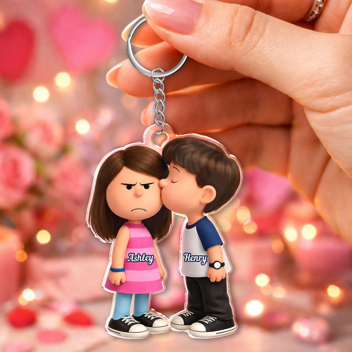 Cute Cartoon Couple - Personalized Keychain - Gift for Couple