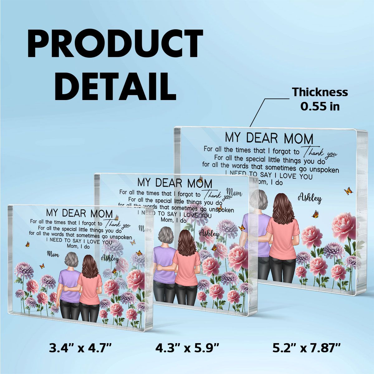 To My Mom Thank You I Love You Happy Mother's Day Birth Flower Personalized Acrylic Block Plaque