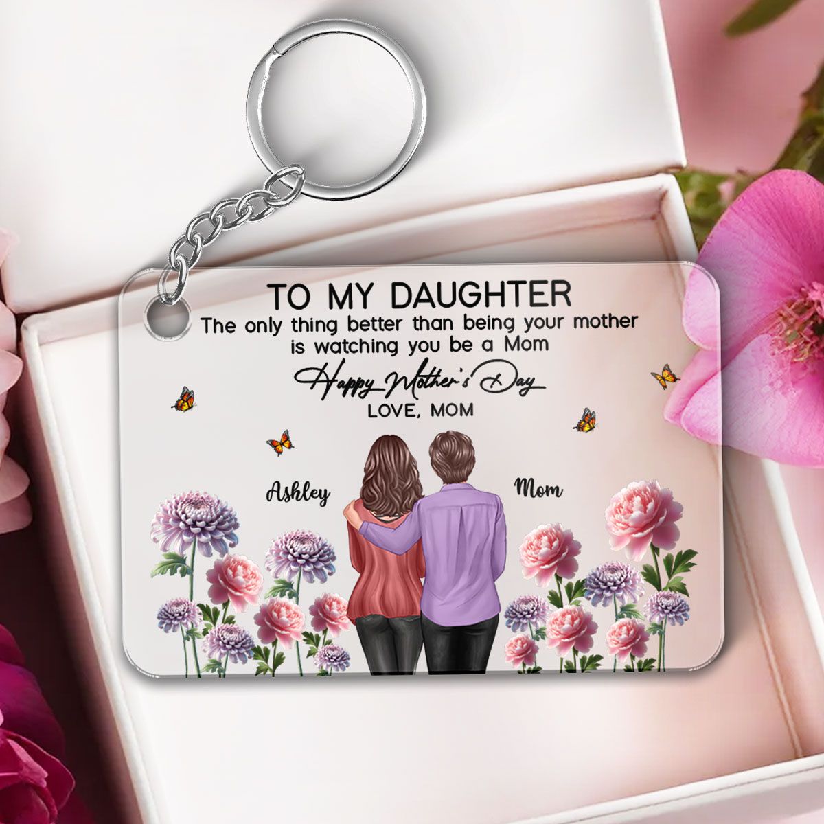 To My Daughter From Mom Happy Mother's Day Birth Flower Personalized Acrylic Keychain, Mother's Day Gift For Daughter