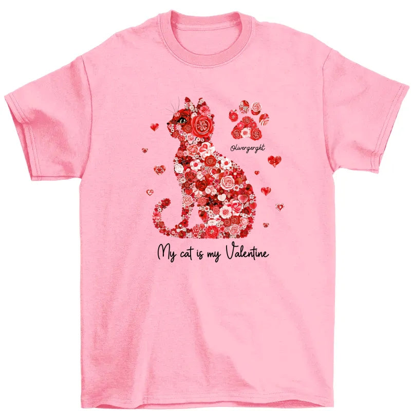 Valentine Cat Flower My Cat Is My Valentine Personalized Shirt, Gift for Cat Moms