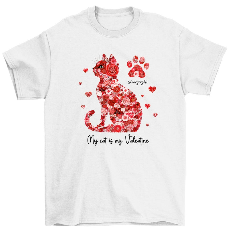 Valentine Cat Flower My Cat Is My Valentine Personalized Shirt, Gift for Cat Moms