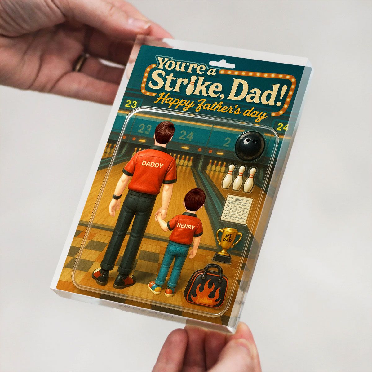 You're a Strike Dad Bowling Custom Figure Personalized Acrylic Block Plaque, Father's Day Gift for Dad, Gift for Husband