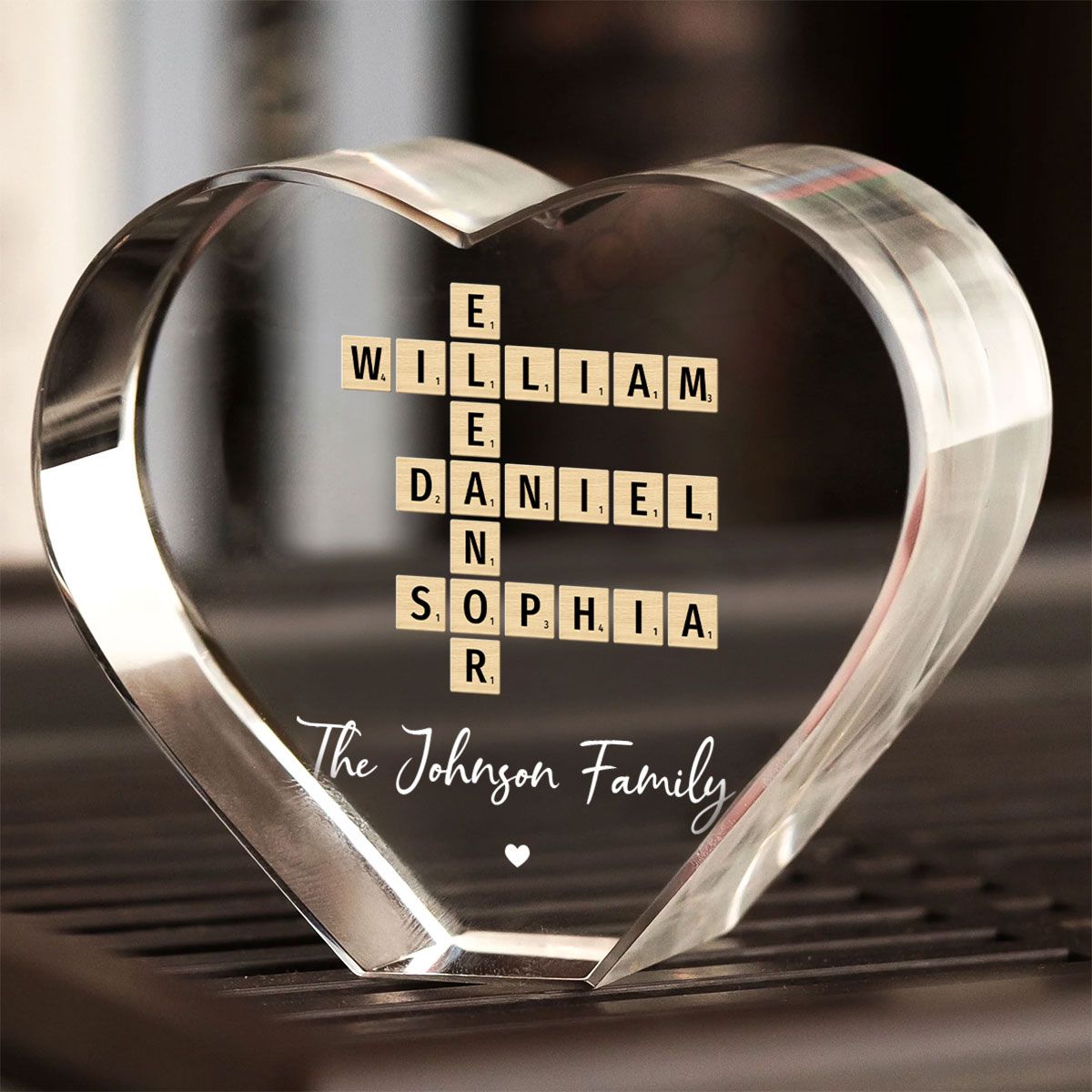 Family Names Crossword Art - Created In A Moment, Treasured Forever Personalized Heart Crystal LED
