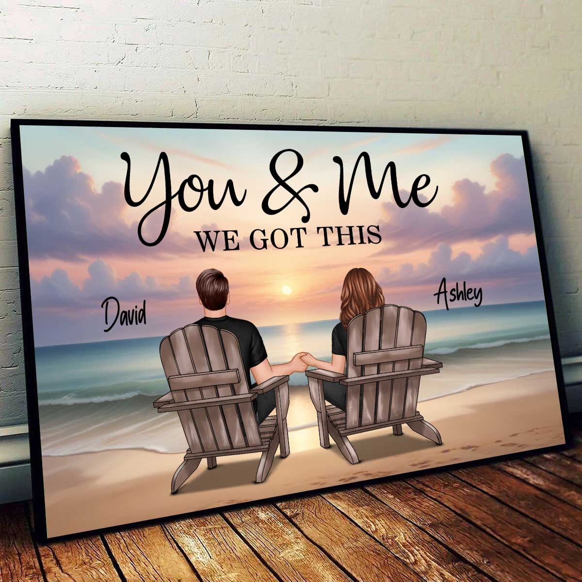 Realistic Beach Landscape Couple Sitting Personalized Poster