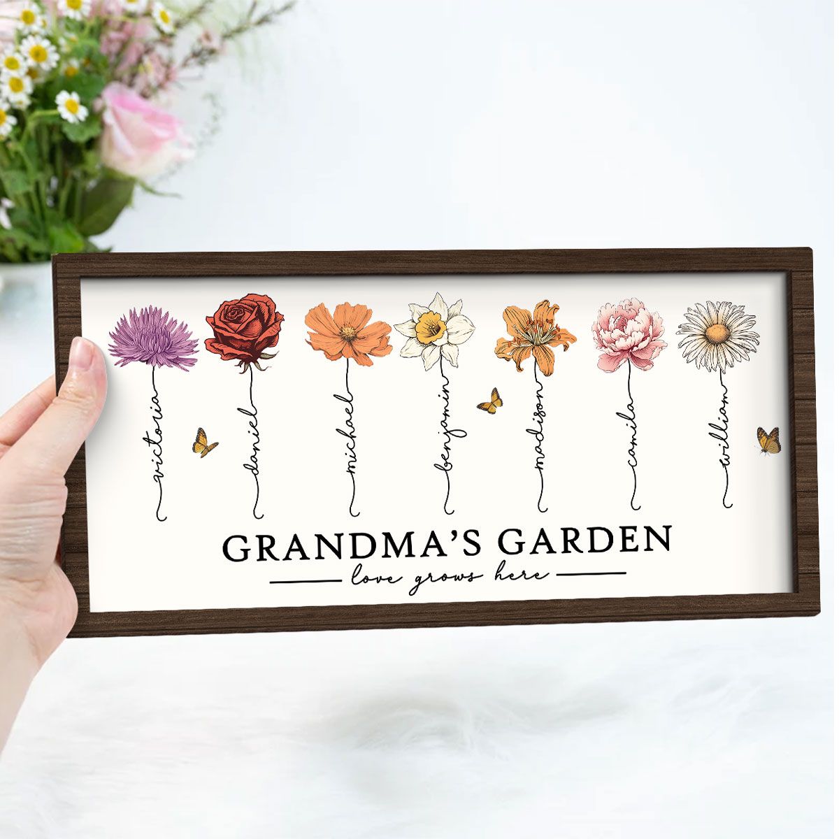 Love Grows Here Grandma' Garden Birth Month Flowers Gift For Grandma, Mom, Auntie, Sister