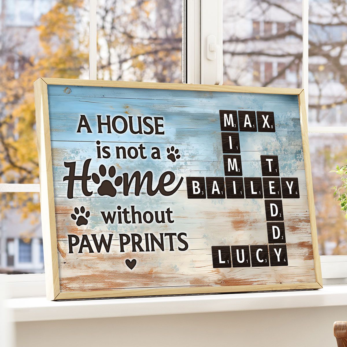 Home With Paw Prints Pet Crossword Puzzle Art Personalized Canvas