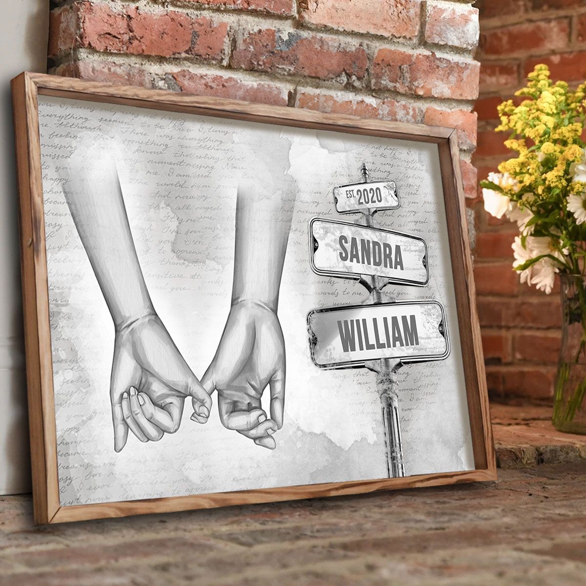 Personalized Vintage Couple Hands Pinky Promise Post Sign Canvas, Valentine's Day Gift Anniversary Gift for Couples