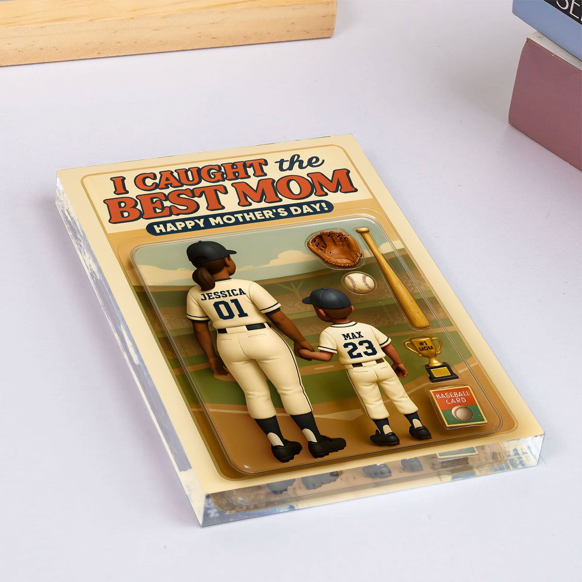 We Caught the Best Mom Baseball Custom Figure Personalized Acrylic Block Plaque, Mother's Day Gift for Mom, Gift for Wife