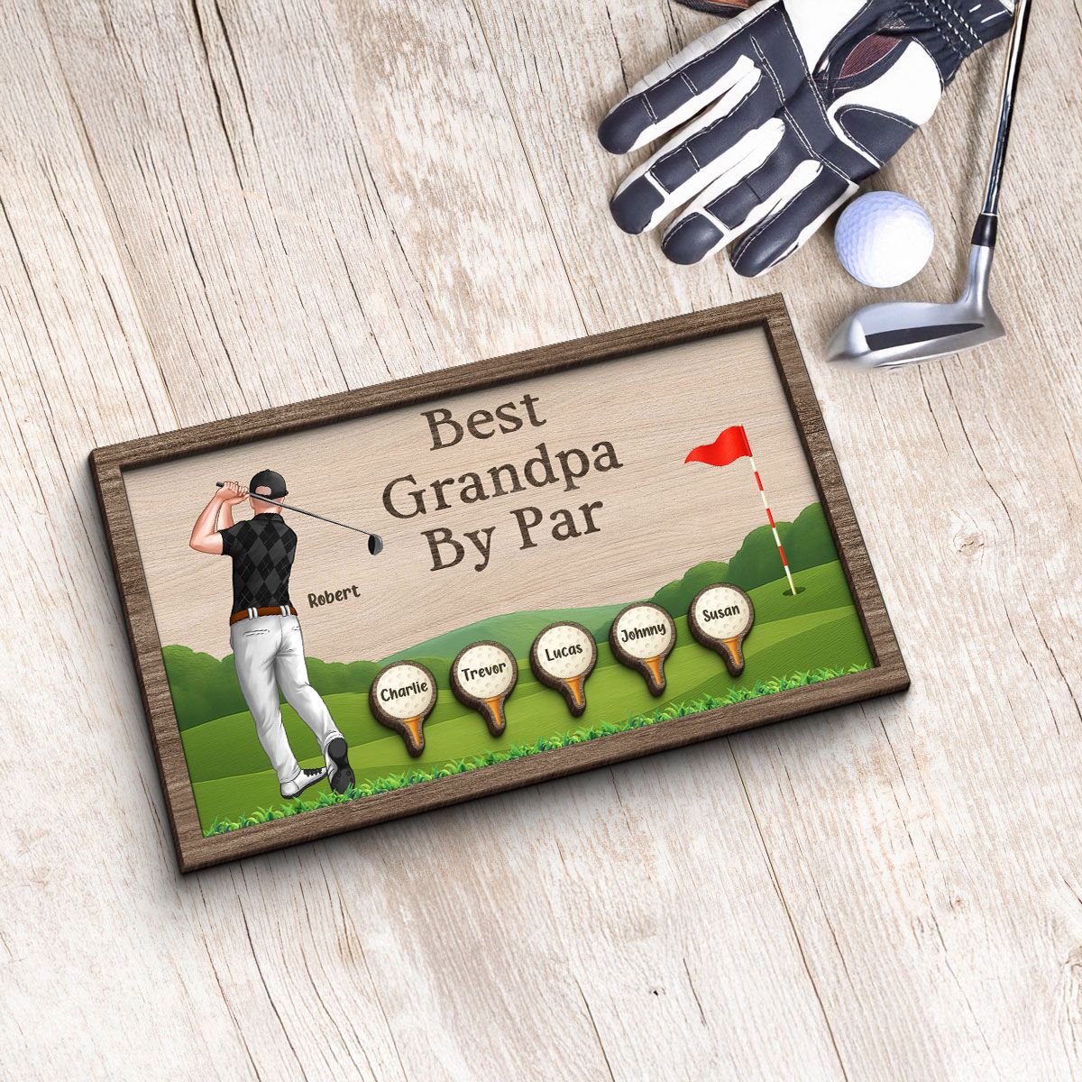 Best Dad Grandpa By Par Golf Personalized 2-Layer Wooden Plaque