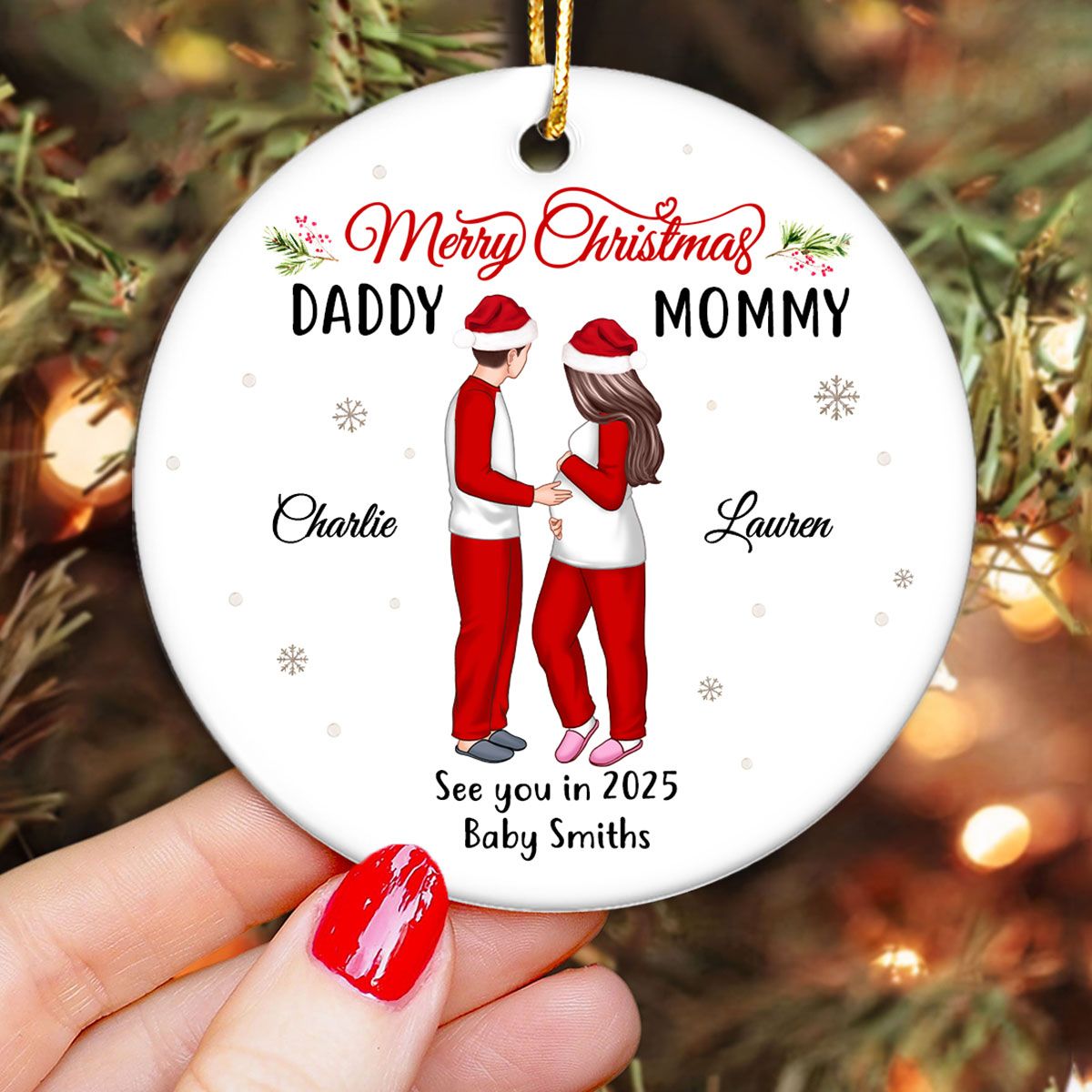 Expecting Parents Ornament, Merry Christmas Mommy Daddy, See You in 2025 Ornament