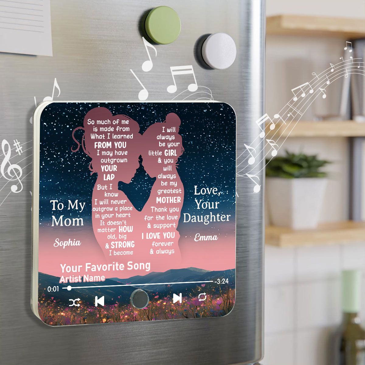 Mom Thank You For The Love & Support Our Song Gift From Daughter Personalized Music Fridge Magnet