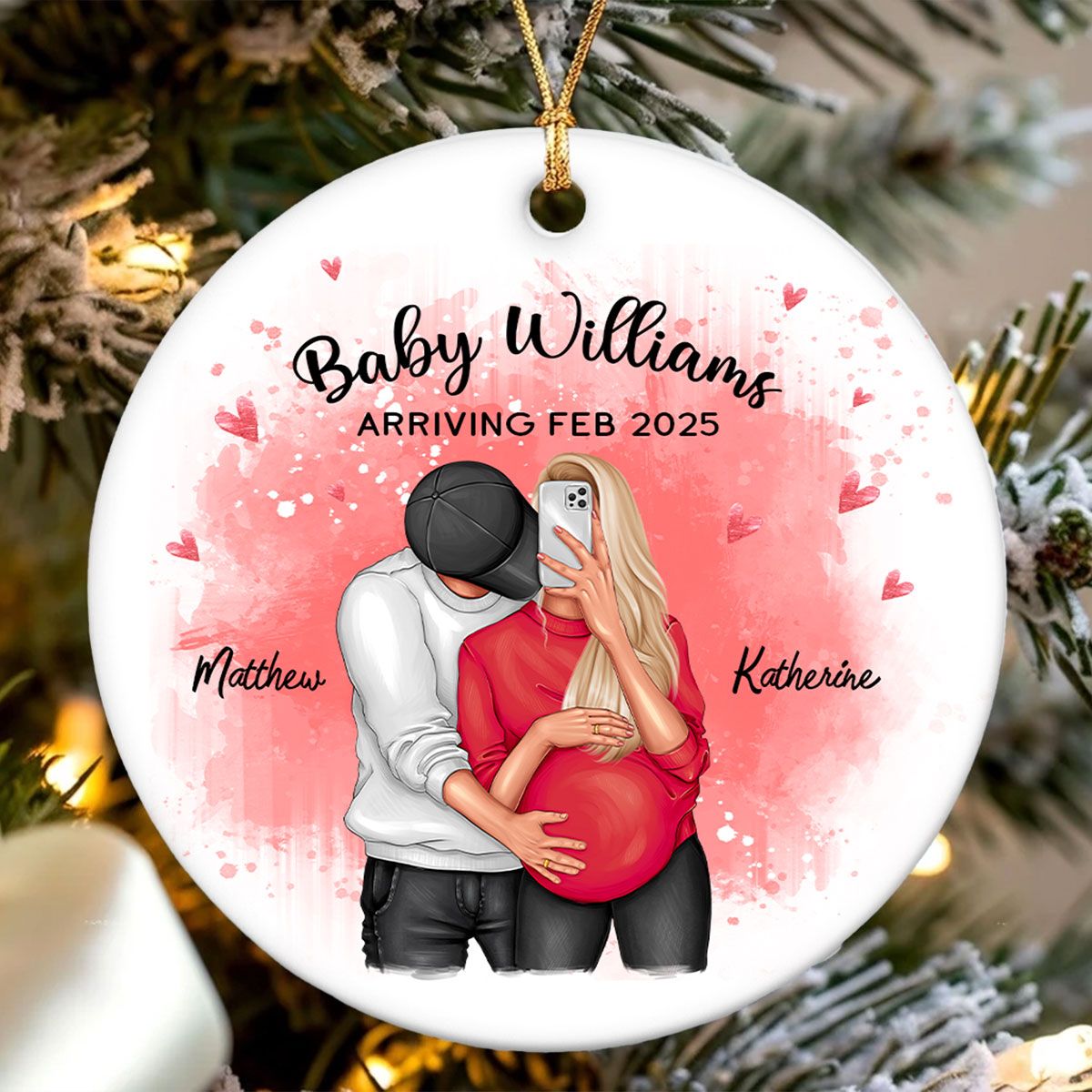 Personalized Hugging Pregnant Couple Ornament, Expecting Family, Baby Coming Soon, Pregnancy Announcement Personalized Ornament