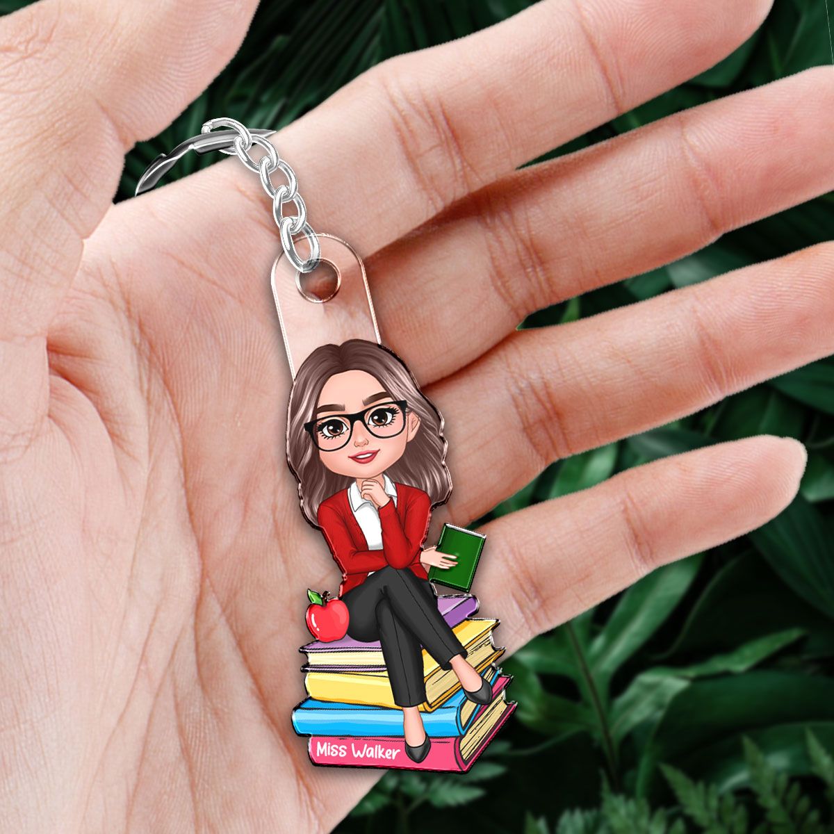 Doll Teacher Sitting On Books Personalized Acrylic Keychain