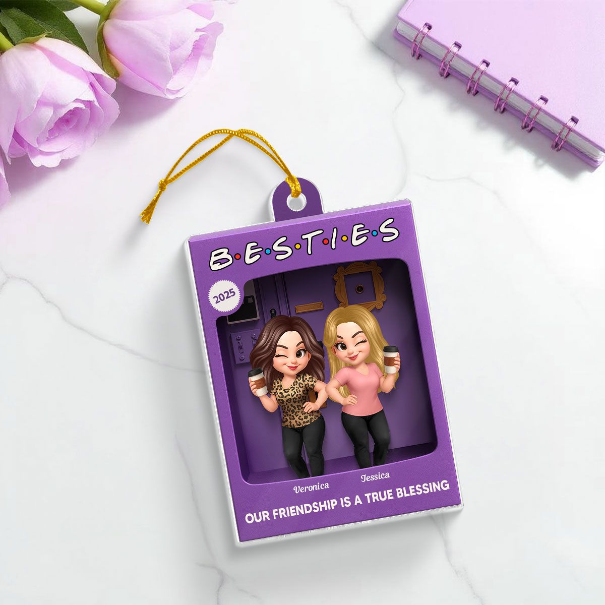Besties Forever Best Friends Purple Toy Box Style Personalized Acrylic Ornament, Christmas Gift For Besties