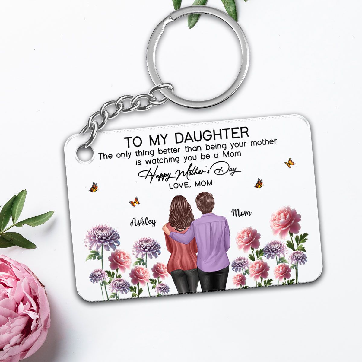 To My Daughter From Mom Happy Mother's Day Birth Flower Personalized Acrylic Keychain, Mother's Day Gift For Daughter