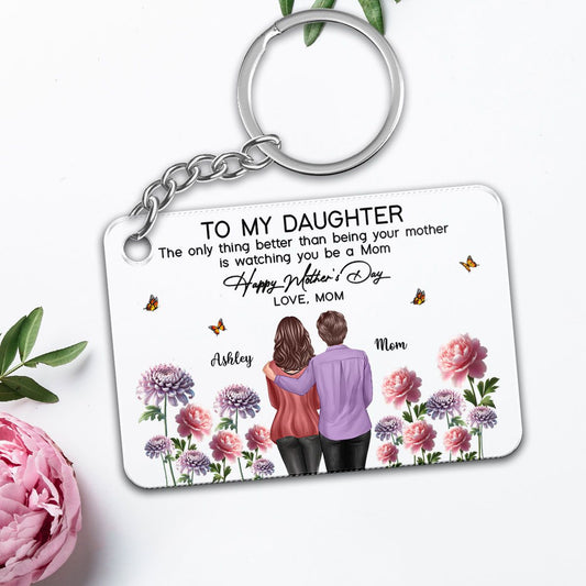 To My Daughter From Mom Happy Mother's Day Birth Flower Personalized Acrylic Keychain, Mother's Day Gift For Daughter