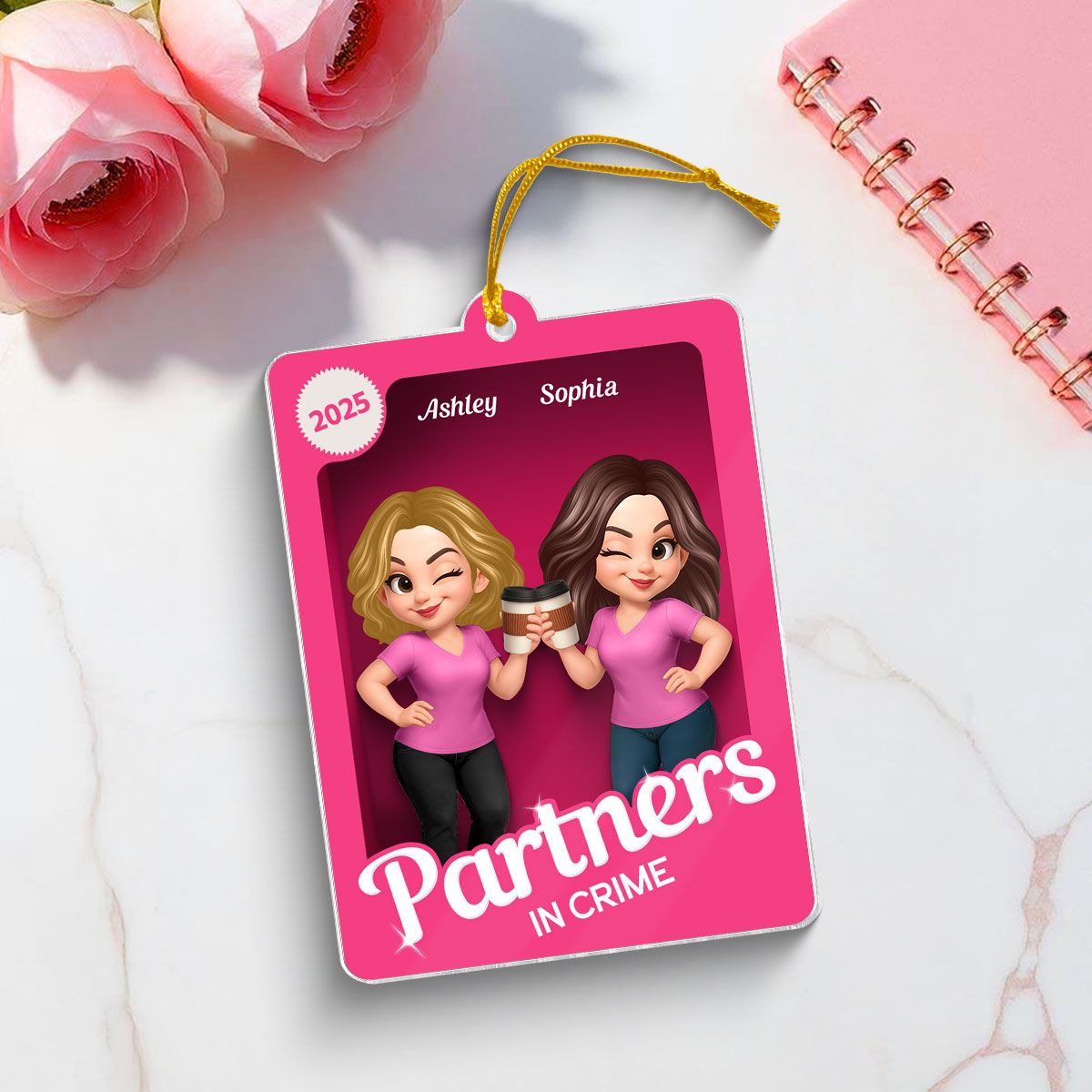 Besties Sisters 3D Effect Pink Toy Box Personalized Acrylic Ornament, Gift for Besties, Best Friends