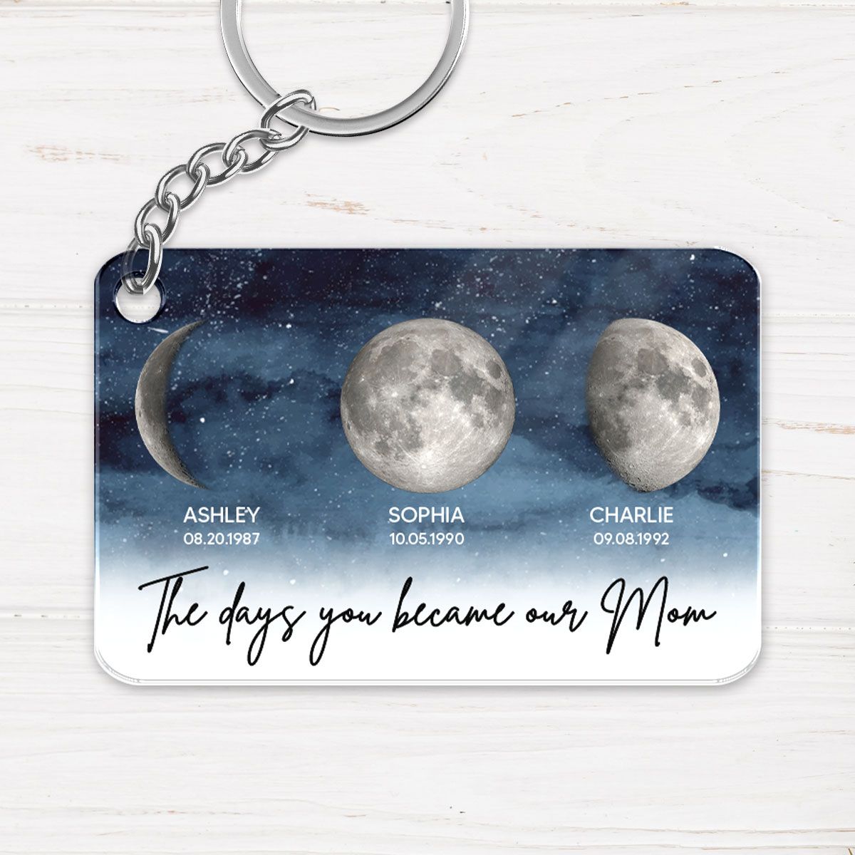 Starry Night Custom Birth Moon Phase The Days You Became Our Mom Personalized Acrylic Keychain, Mother's Day Gift