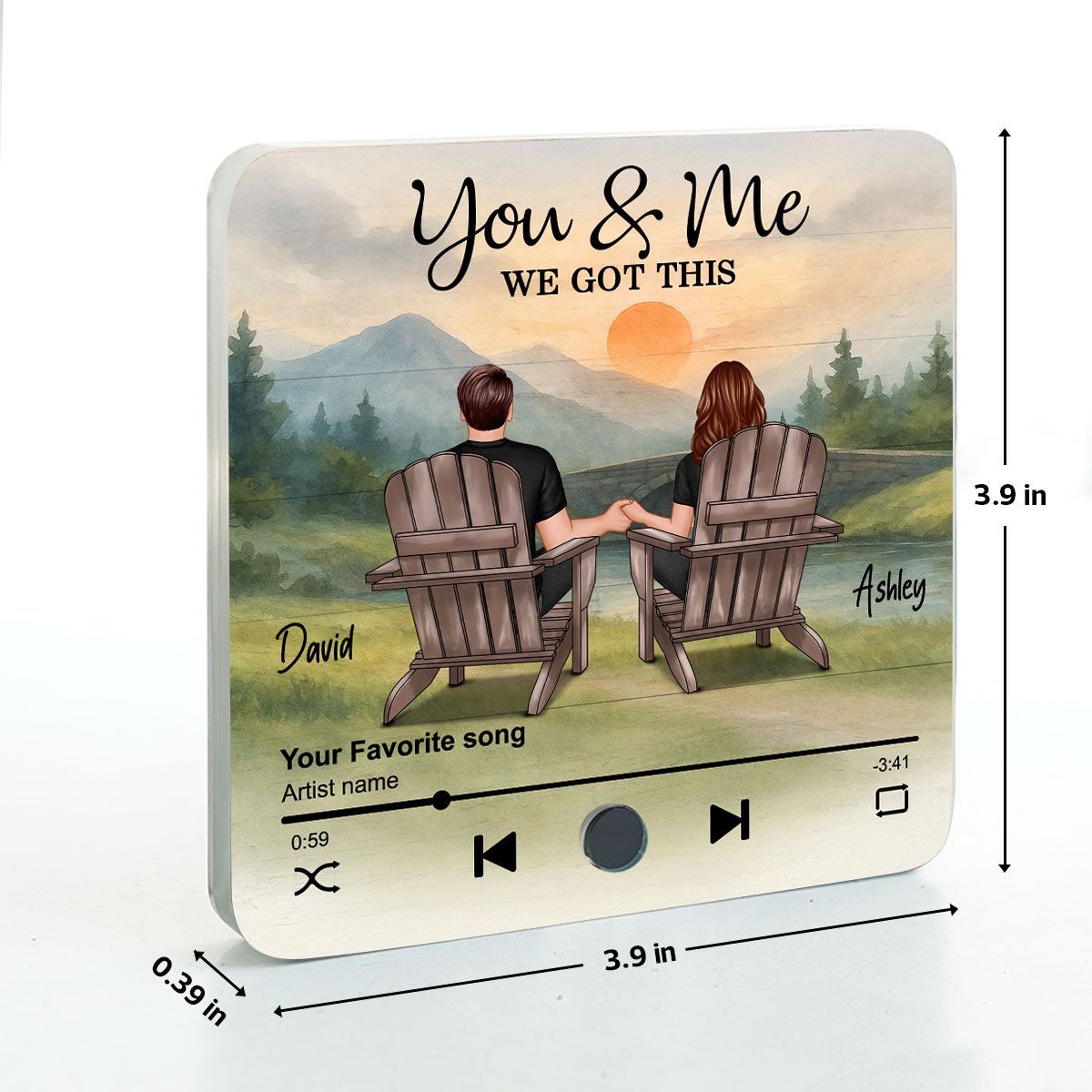 Mountain Landscape Couple Sitting Back View Personalzied Music Magnet, Anniversary gift for him for her