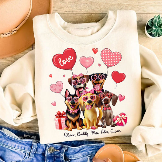 Personalized Valentine Heart Balloon Shirt For Dog Mom, 3D Cute Dogs