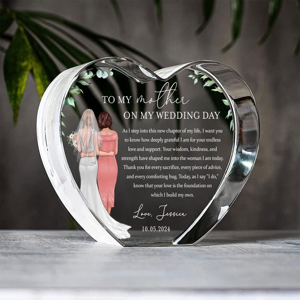 Personalized Wedding Mother of the Bride Gift from Daughter, a Treasure Forever Custom Premium Crystal Heart LED