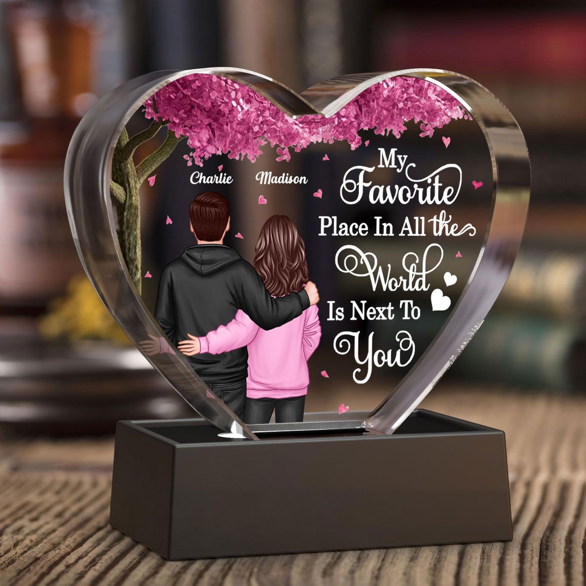 Couple Favorite Place in All the World Premium Crystal Heart LED, Treasured Forever Keepsake, Valentine's Day Gift For Him, Gift For Her