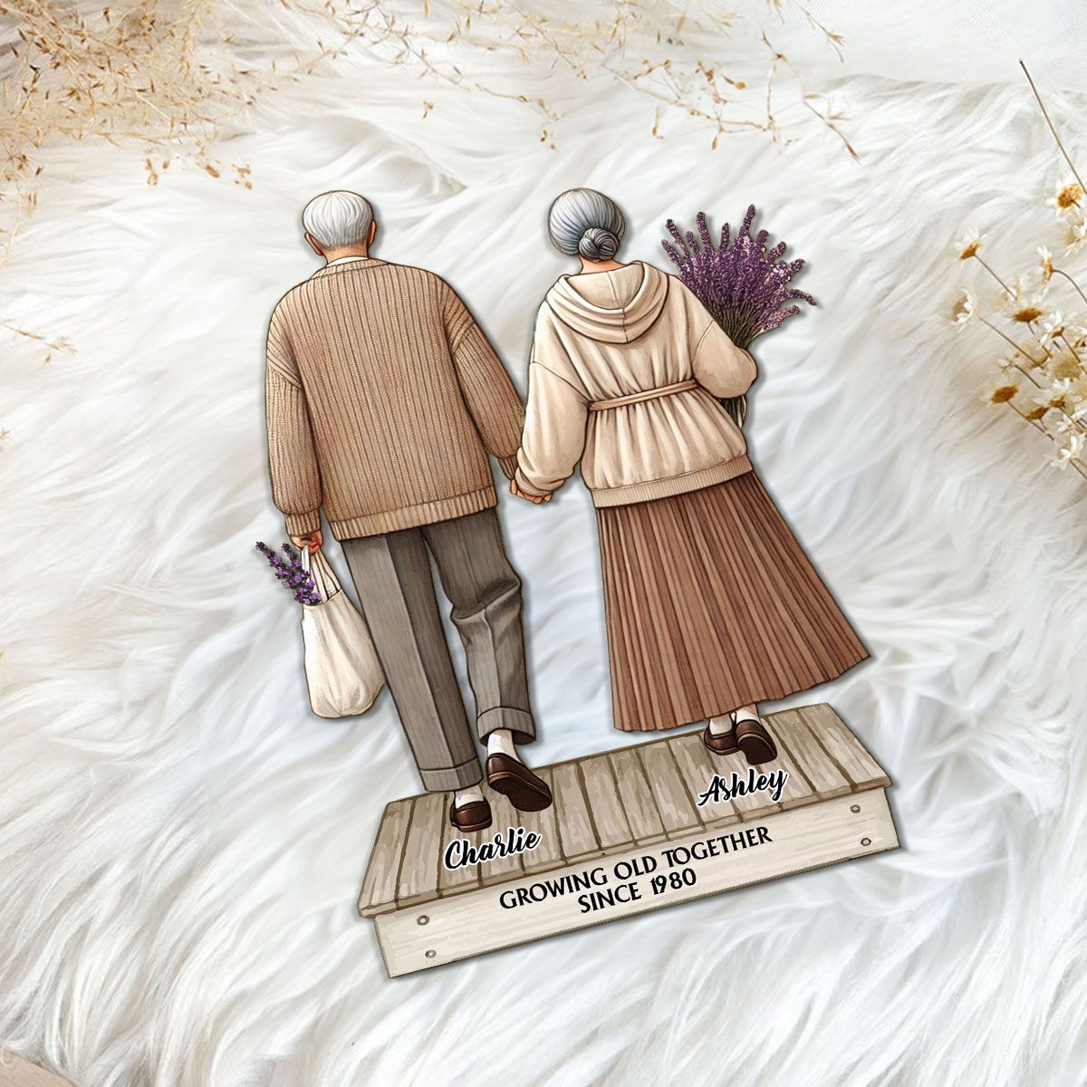 Old Couple Sitting On Front Porch Personalized Standing Wooden Plaque