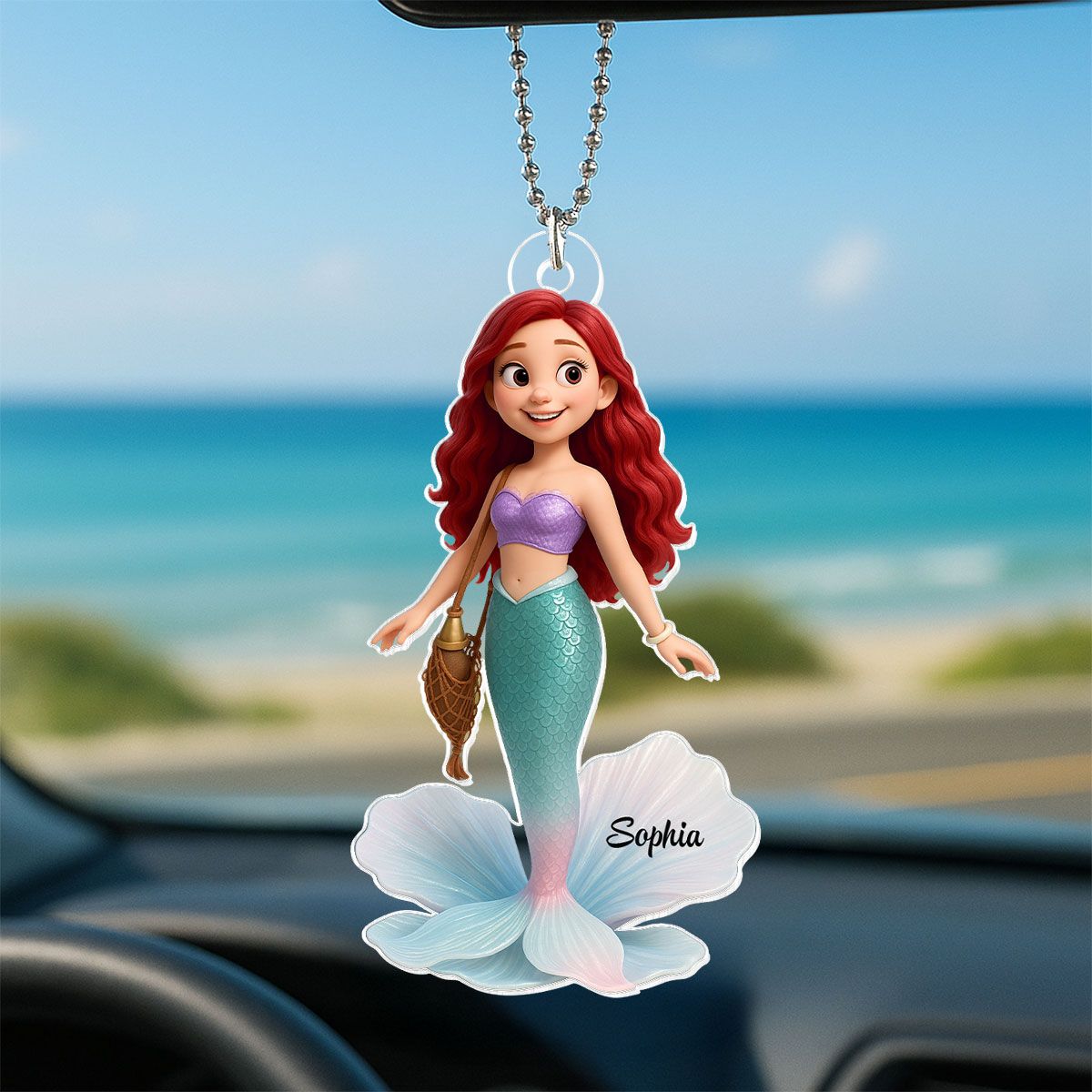 Pretty Cartoon Mermaid Personalized Acrylic Car Hanger, Gift for her, Gift for Besties